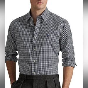 Mens Polo Ralph Lauren Classic Fit Gingham Black& White Long Sleeve Shirt-Size M